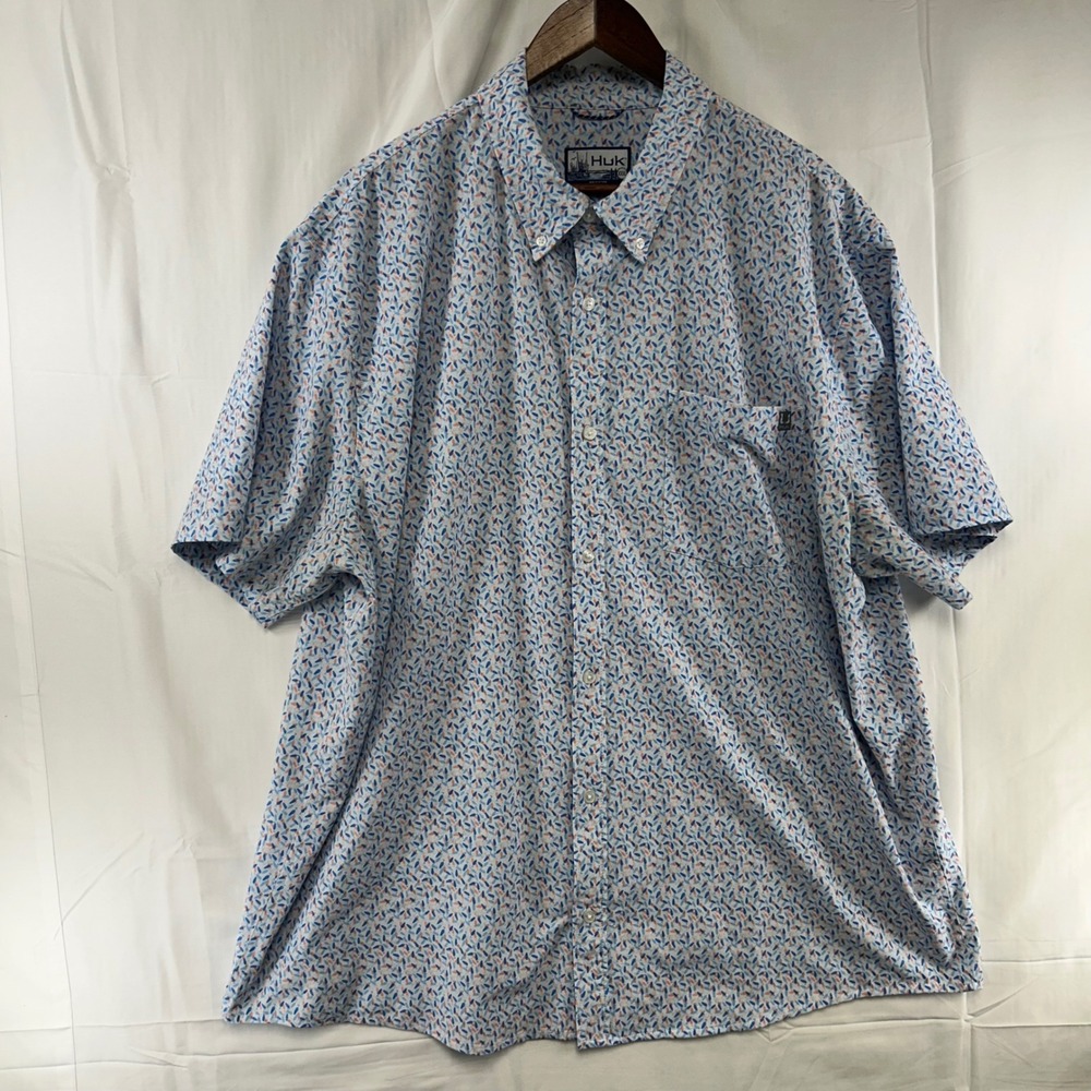 Huk Fishing Shirt Mens 3XL White Blue Lure Print Short Sleeve H1500212-461